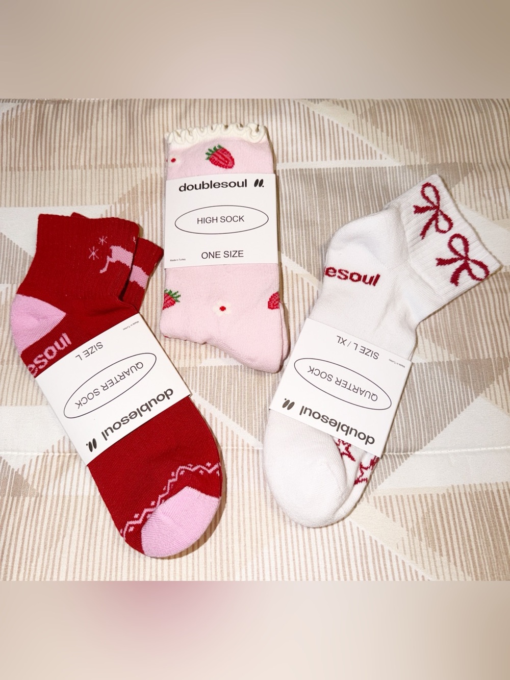 doublesoul Sock Trio in Red, Pink, and White L/XL NWT
